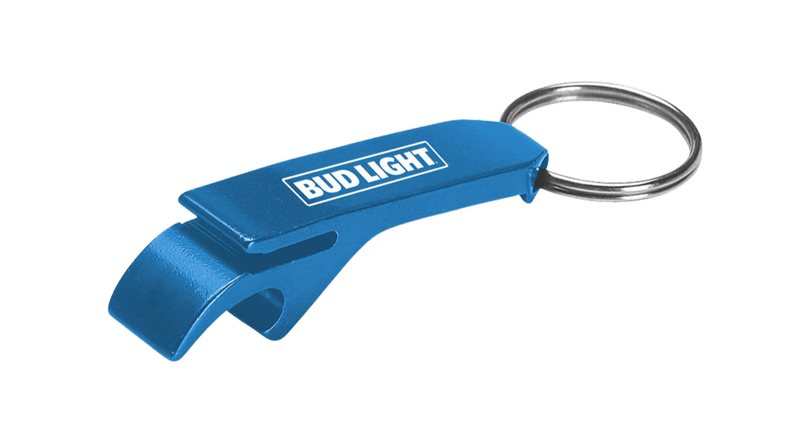 Bud Light-branded bottle opener keyring 