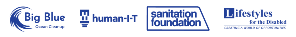 logos of big blue ocean cleanup, human-i-t, sanitation foundation, and lifestyles for the disabled